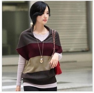 2013 loose vest big stripe color block decoration lamb wool pullover sweater waistcoat women's