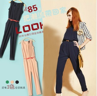 2013 Loose Women's Leisure Chilffon Pants Jumpsuit With Belt and Pocket SIZE S,M,L XL, 3 colour