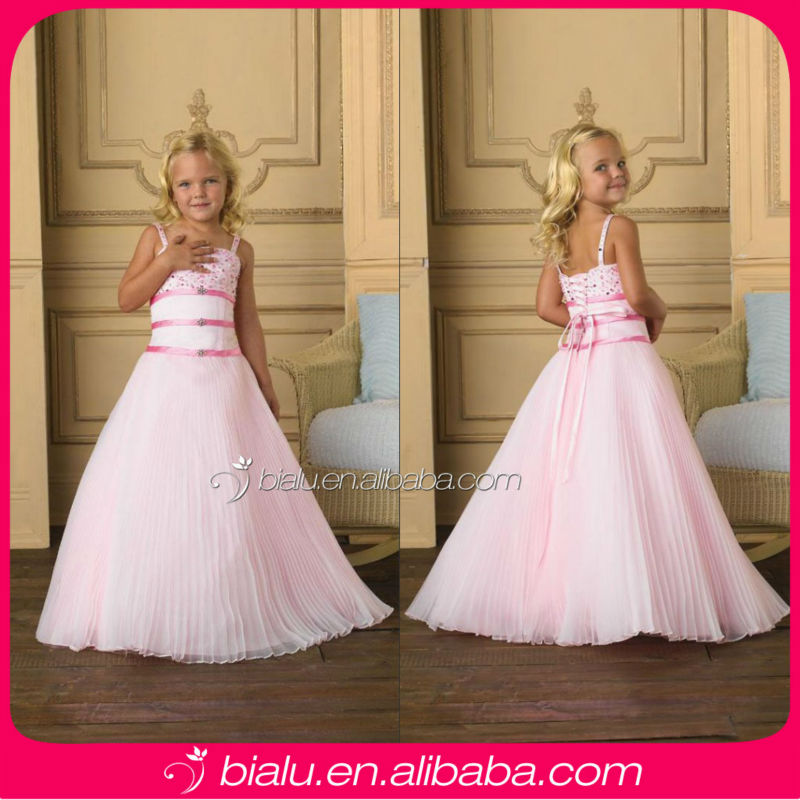 2013 Lovely Kids Beading Spaghetti Strap Ball Gown Floor-length Chiffon Flower Girl Dresses