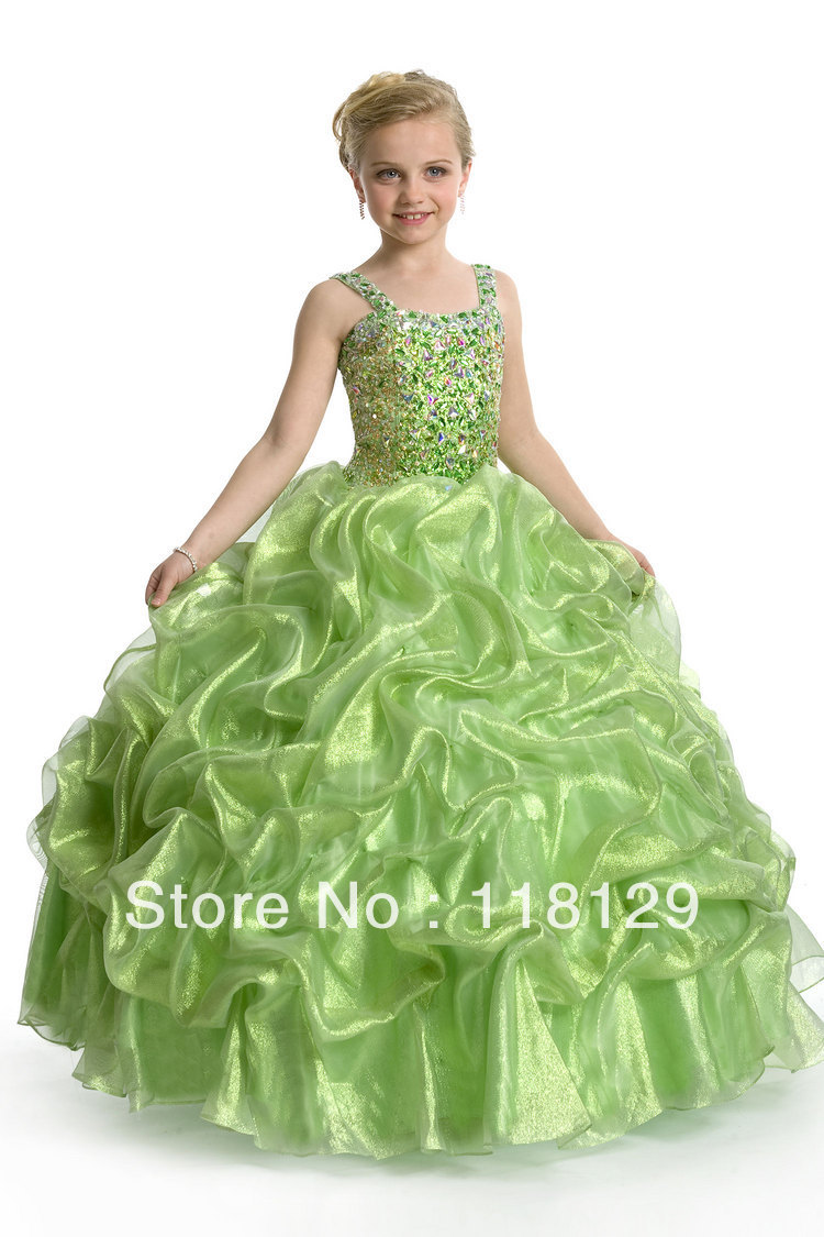 2013 Luxury  Beading Spaghetti straps Organza BallGown Children Dresses Floor-length Sleeveless  Flower Girl Dresses 2294