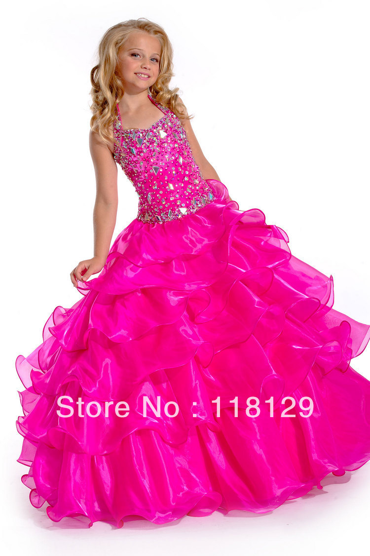 2013 Luxury  Gorgeous Children Dresses Beading Organza  V-Neck  BallGown Floor-length Sleeveless  Flower Girl Dresses 2270