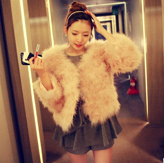 2013 luxury ladies elegant ostrich wool fur coat long-sleeve free shipping