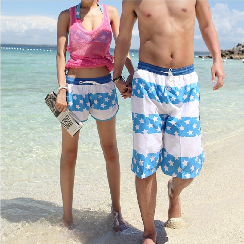 2013 markkaa beach pants lovers shorts quick-drying female blue white stripe