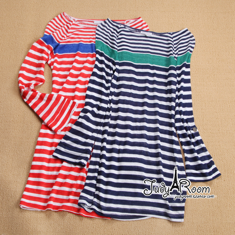 2013 maternity clothing 2 fresh color block stripe comfortable breathable linen casual shirt basic t-shirt