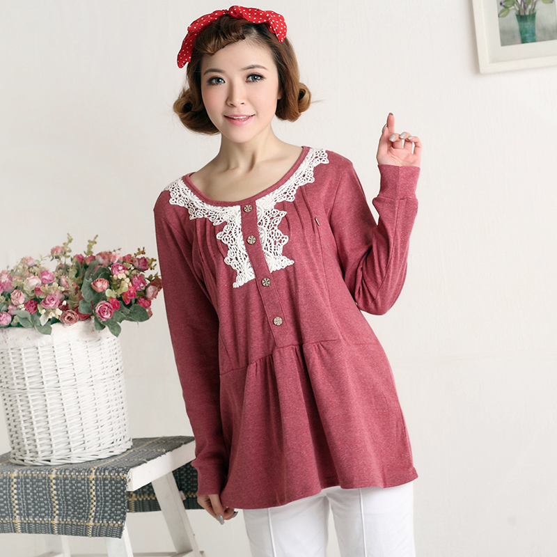 2013 maternity clothing maternity fashion cutout decoration spring top nursing spring
