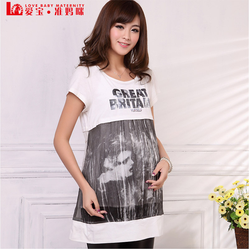2013 maternity clothing maternity short-sleeve t-shirt 100% cotton loose plus size long design 11508