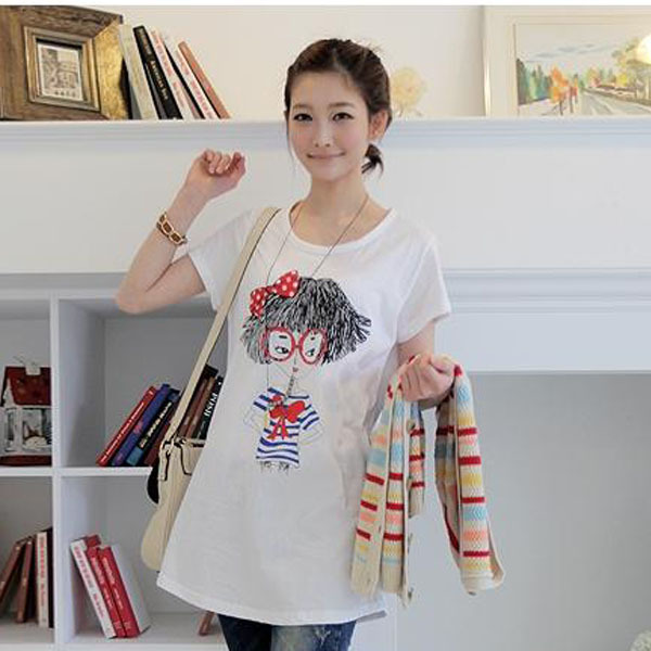 2013 maternity clothing maternity top red glasses cartoon girl maternity short-sleeve T-shirt basic shirt