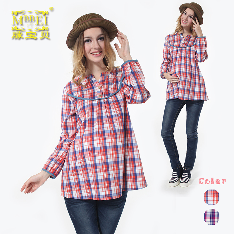 2013 maternity clothing spring maternity clothing spring top maternity top plaid 1548