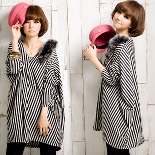 2013 maternity clothing spring new arrival loose vertical stripe long-sleeve maternity t-shirt autumn maternity top long design