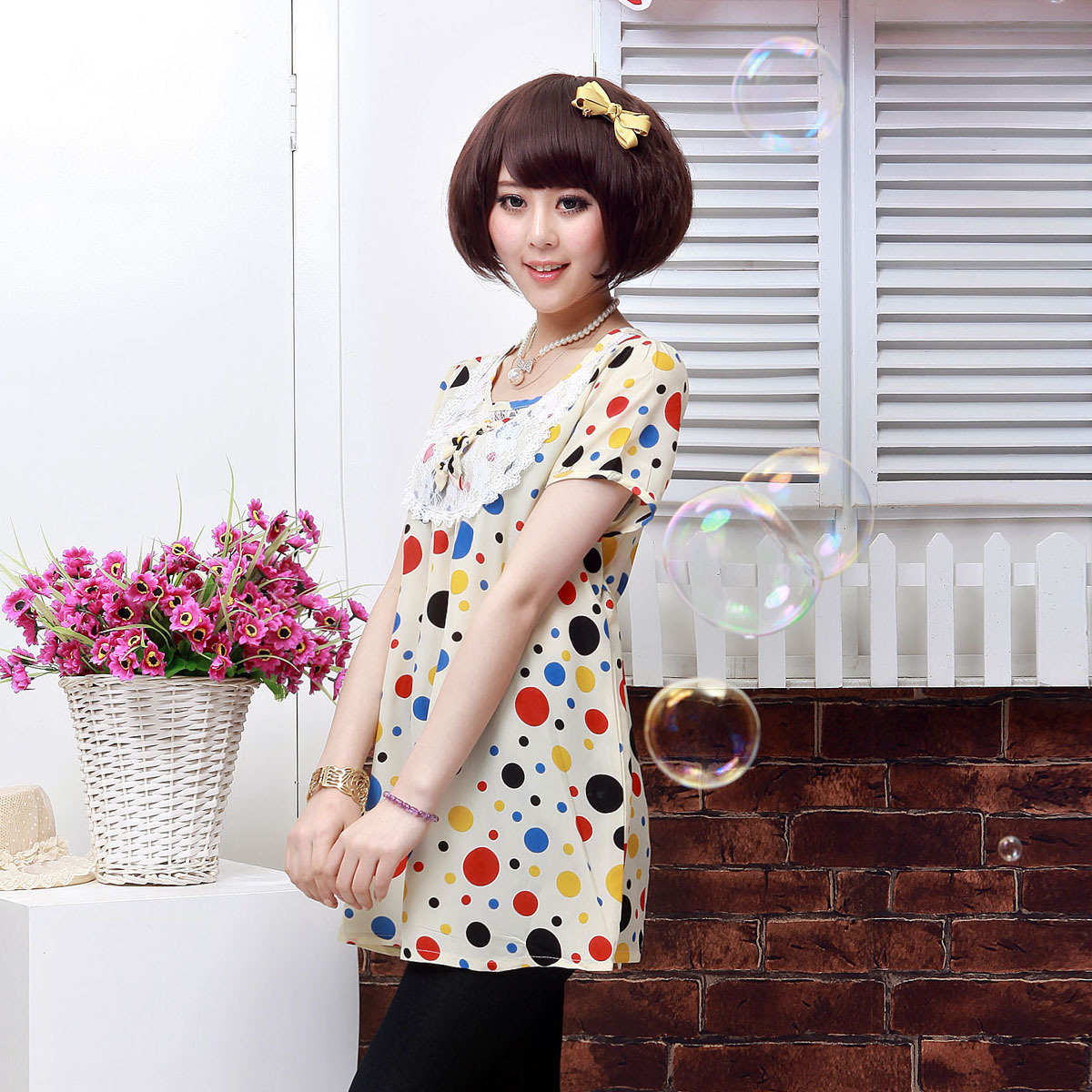 2013 maternity clothing summer fashion chiffon short-sleeve top t-shirt dot women's chiffon shirt summer Maternity tops
