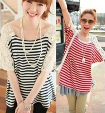 2013 maternity clothing summer plus size clothing loose lace stripe short-sleeve T-shirt