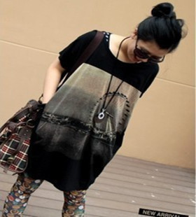 2013 maternity clothing summer print loose short-sleeve T-shirt female long design maternity t-shirt