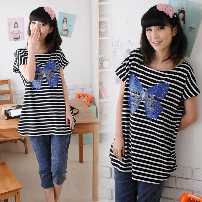 2013 maternity clothing summer top stripe short-sleeve fashion maternity t-shirt Maternity tops