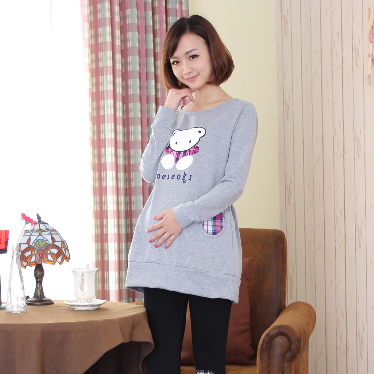 2013 maternity t-shirt loose maternity clothing spring and autumn cartoon long-sleeve o-neck maternity top