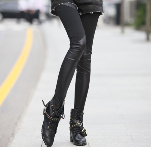 2013 matt faux leather legging pants fashion knitted sexy patchwork faux leather pants 6333