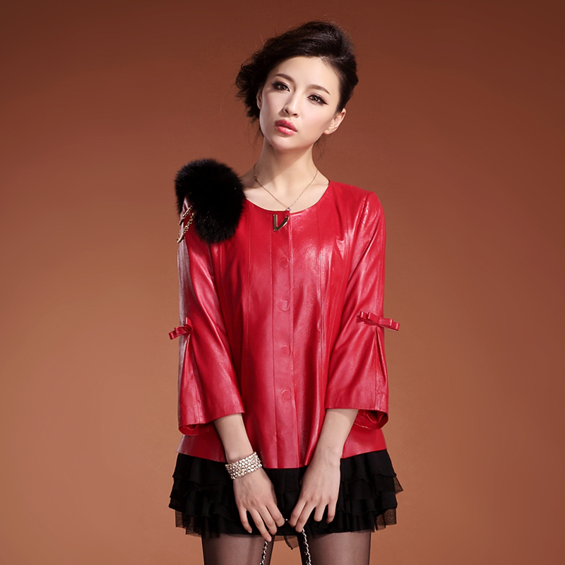 2013 medium-long slim fox wool sheepskin female genuine leather clothing outerwear