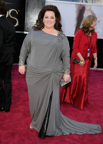 2013 Melissa McCarty Oscar Awards Asymmetrical Neckline Long Sleeves Grey Celebrity Evening Dresses