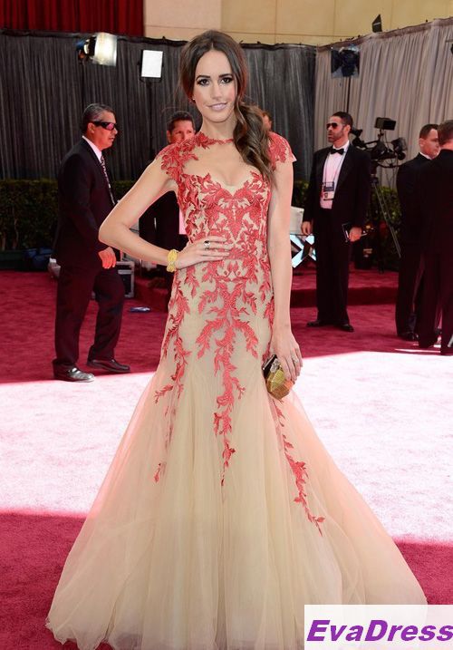 2013 Mermaid Sleeveless Applique Floor Length Tulle Louise Roe 85th Academy Red Carpet Oscar Awards Celebrity Dresses