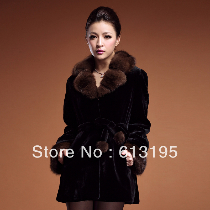 2013 mink overcoat medium-long slim marten velvet fur coat /ydx176