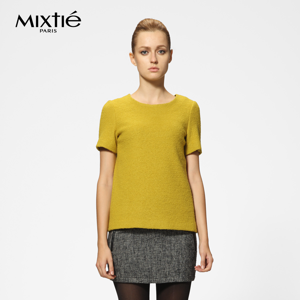 2013 mixtie fashion vintage plaid woolen leather twinset short-sleeve dress