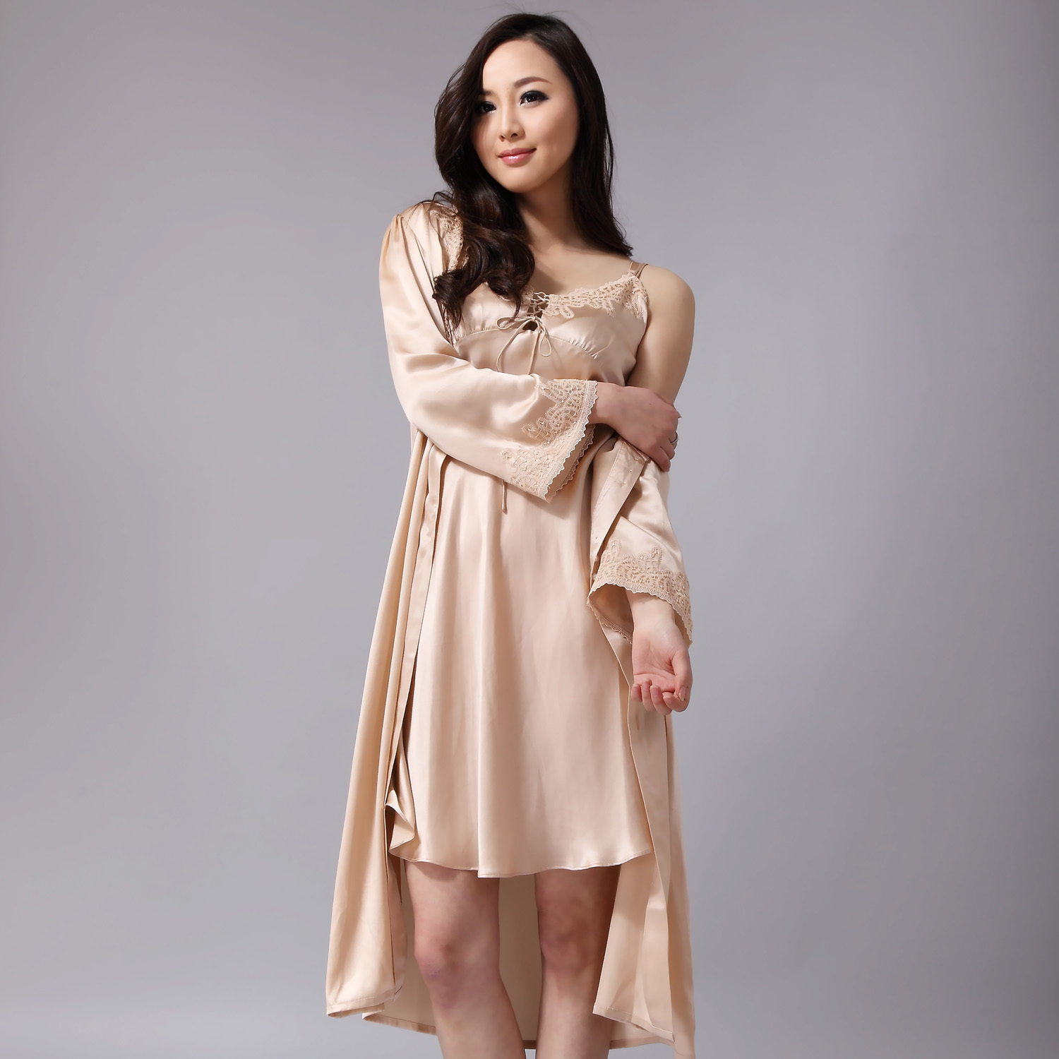 2013 mulberry silk elegant silk outerwear lounge Fashion underwear women sleepwear nightgown long-sleeve nightgown socks