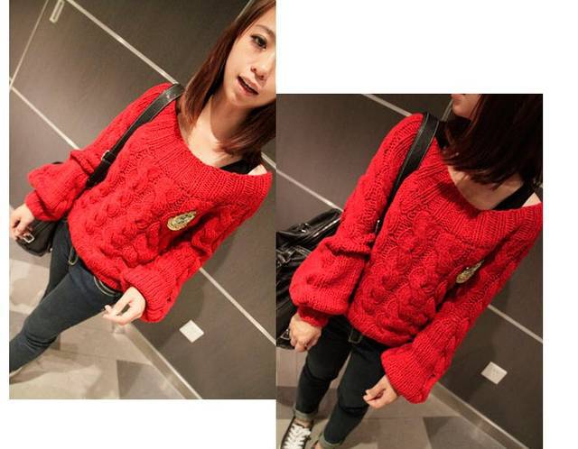 2013 mushroom hot vintage preppy style red medal strapless twisted sweater
