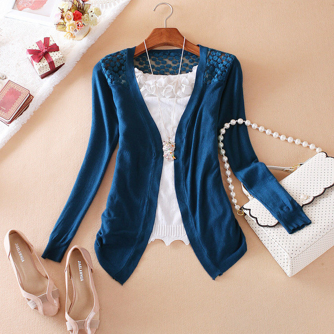 2013 New 14 Colors Fashion Cardigan Tops For Women Lace Sweet Knitwear Candy Colors One Size Hollow-out Design Sweater