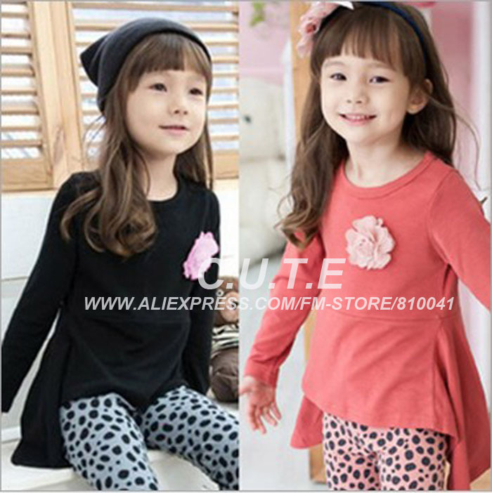 2013 New 5 Pcs Baby Tops Girls Flower Clothes Kids Blouses Children Black Primer Shirt  Red Bottoming Babies Wear 1230001-BD
