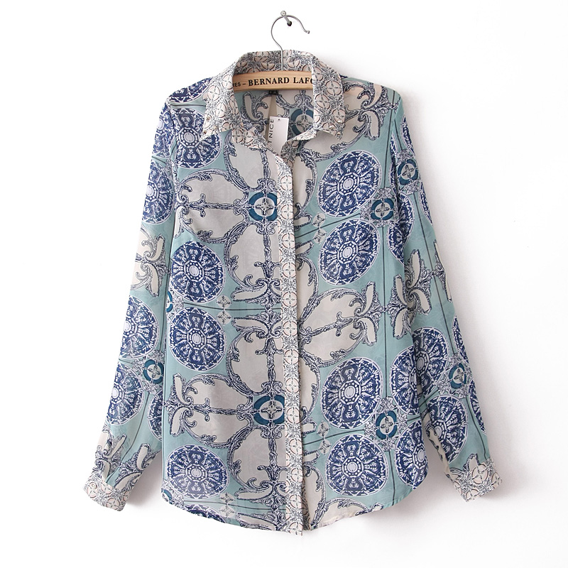 2013 New Arrial  spring and summer autumn Retro  print Fashion Ladies Blouse long-sleeve shirt  L1221