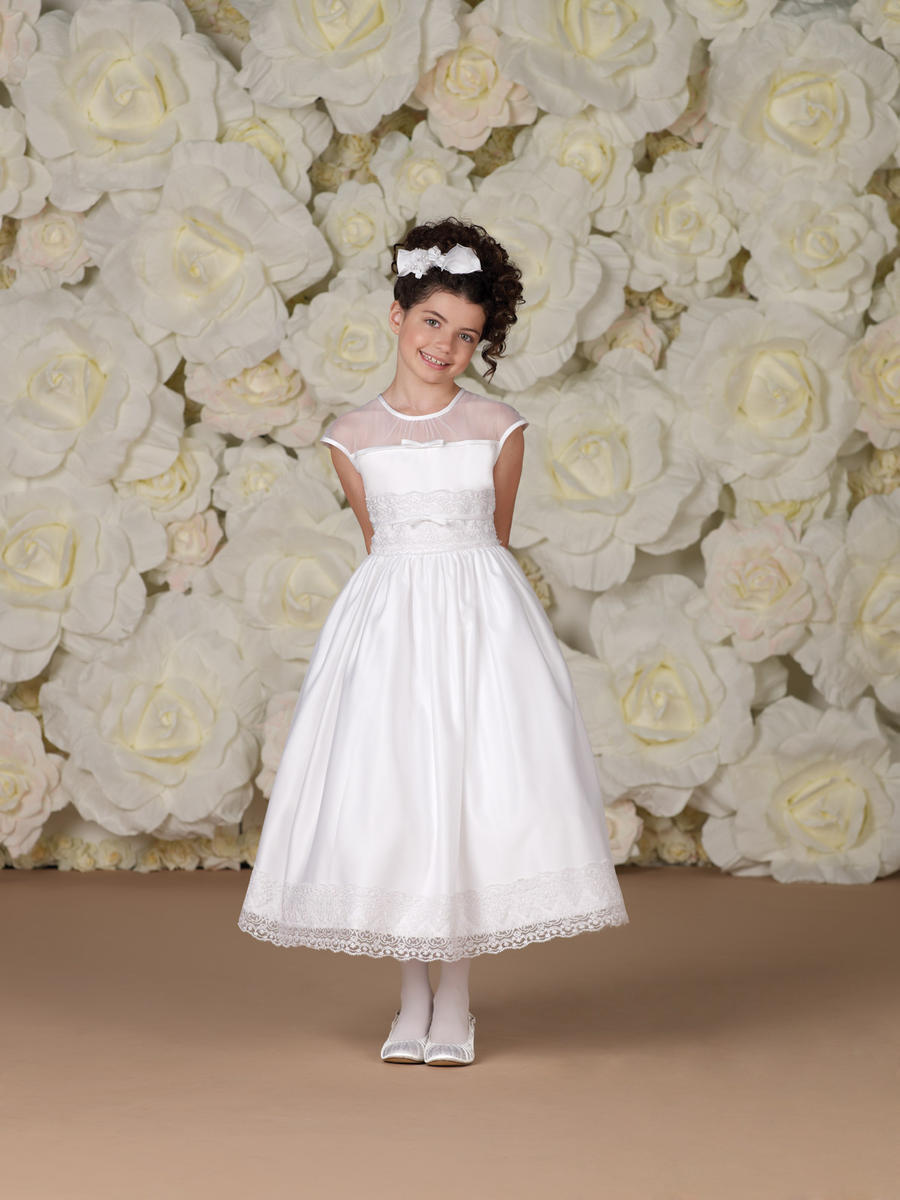 2013 New arriva jewel neckline short sleeves ruffle laciness ankle length white beautiful flower girl dresses