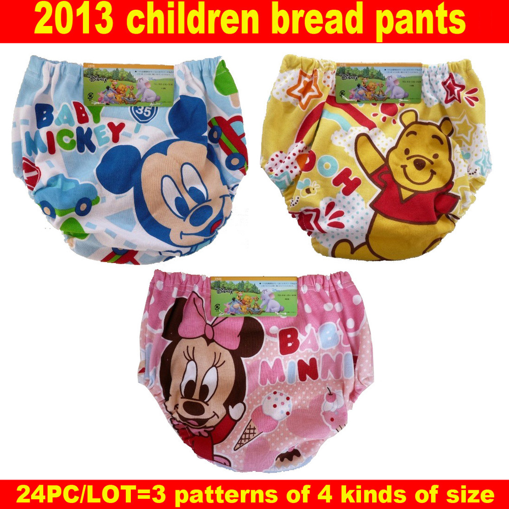 2013 New Arrival 24pcs/lot 100%cotton  baby Cartoon bread pants, Boys and girls can wear, 3 patterns of 4 sizes, free delivery