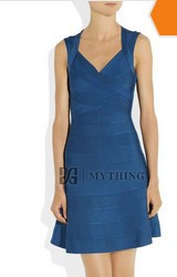 2013 New Arrival A-Line Flare Skirt Cutout Back Bandage Prom Gown Evening Dresses Blue H347 Free Shipping