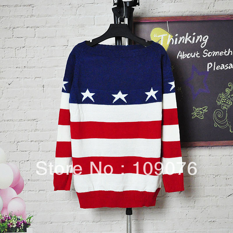 2013 new arrival american flag stripe medium-long thin female plus size knitted sweater