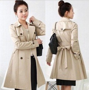 2013 new arrival Autumn and Spring women long style trech with belt (black, Apricot and waterlon red) free shipping plus size