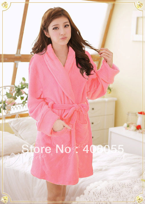 2013 new arrival Autumn and winter women's coral fleece solid color sexy sleepwear robe bathrobes  Free shipping