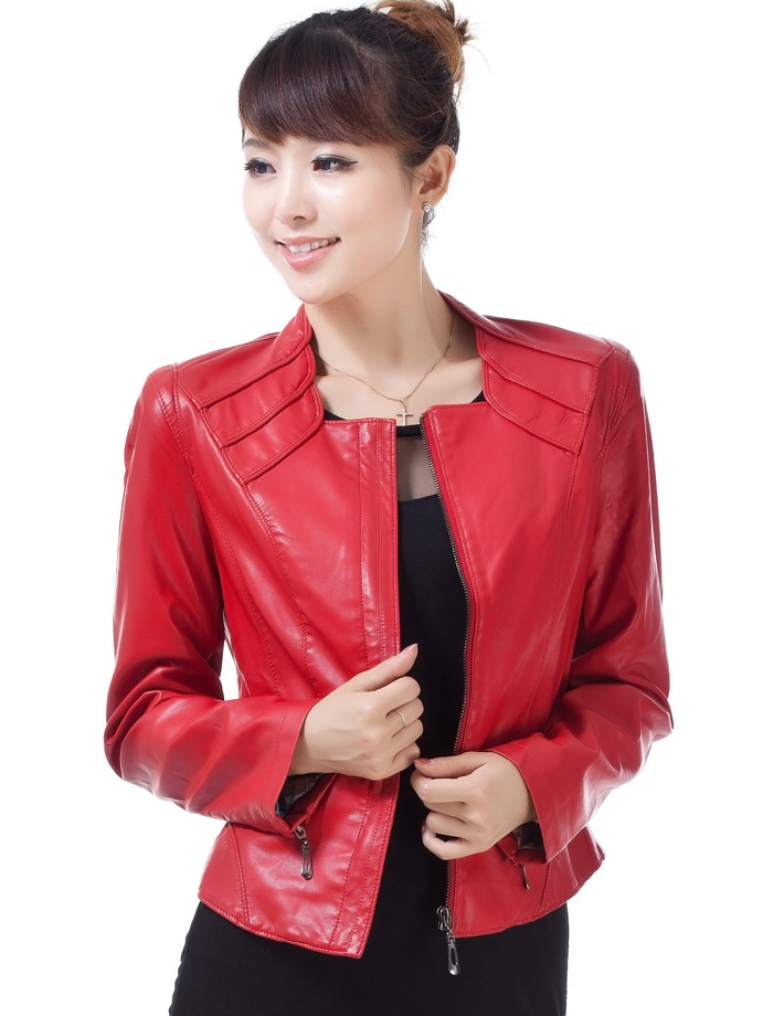 2013 new arrival autumn women's leather coat plus size motorcycle leather clothing female short design slim genuine leather