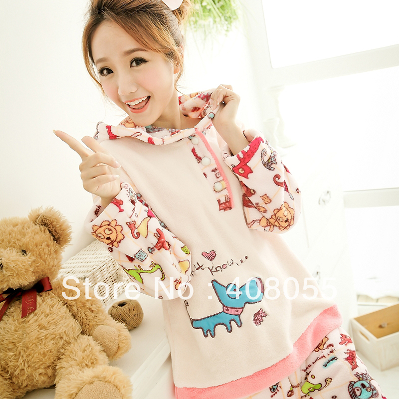 2013 new arrival cartoon dog pullover women's coral fleece sleep set lounge sweet Free shipping