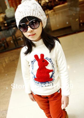 2013 New Arrival Children's fashion rabbit design fleece lining high collar jacket, kids clothing for winter,free shipping