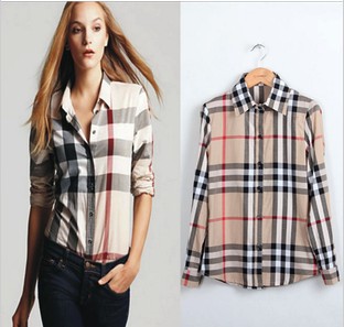 2013 new arrival classical ladies casual plaid blouses 100% full cotton high quality brand designer shirts free shipping