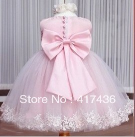 2013 New Arrival Elegant  Ball Gown Pink Flower Girl Dresses Cute Two Shoulder O-neck Lace Appliques With Bow Sash Lovely Gowns