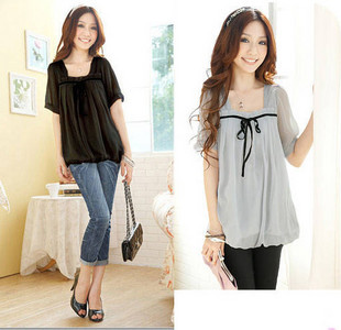 2013 new arrival fashion Blouses summer women's plus size laciness square collar puff sleeve short-sleeve chiffon shirts