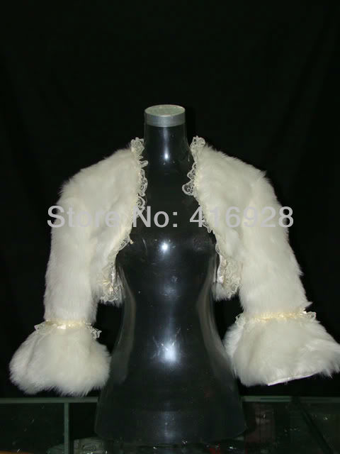 2013 New Arrival Fashion Ivory Faux Fur Lace Long Sleeve Bridal Wraps Wedding Bridal Shawl Shrug Free Shipping