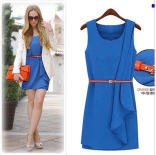 2013 new arrival fashion ladies's dress Asymmetrical knee length free belt women dress free shipping