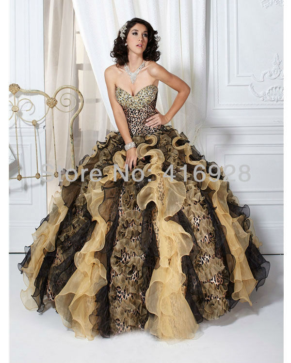 2013 New Arrival Fashion Leopard Sweetheart Beading Quinceanera Dresses Ball Gown Prom Formal Custom Free Shipping