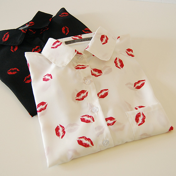 2013 New Arrival Fashion Personality Lipstick Print Long-sleeve Loose Shirt Female