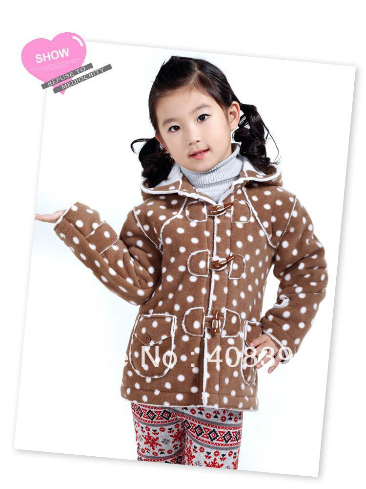 2013 New arrival fashion polka dot pattern warm cotton winter coat for girls velour clothing free shipping ZL-0026