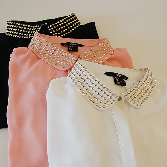 2013 new arrival fashion rivet expansion bottom long-sleeve chiffon shirt female