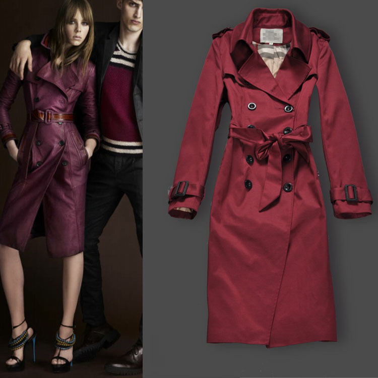 2013 new arrival fashion spring and autumn female trench high quality classic tooling plus size long trench red double breasted