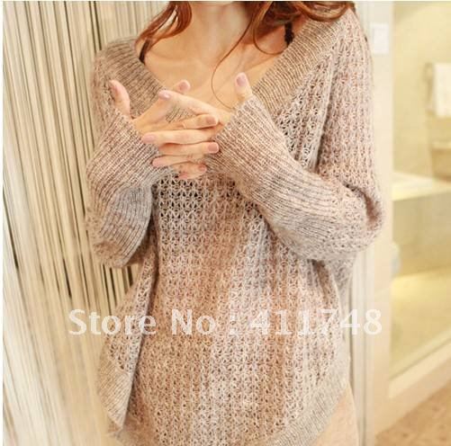 2013 new arrival fashion sweater cutout loose mohair V-neck sweater free shipping