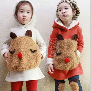 2013 New Arrival Fashion Warm Thick Sweatshirts Cute Bear Girls Dresses Clothing Kids Hoody for Winter Children's Wear